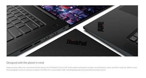 Image of Lenovo Gen 6 ThinkPad P1 Laptop with Intel Core i7-13700H Processor, 16 inch WUXGA Non-Touch Display, 32GB DDR5-5600MHz RAM, 1TB Gen4 Performance SSD, NVIDIA RTX 2000 ADA GPU 8GB GDDR6, and Win 11 Pro