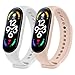 Yisica 2Pack Correa para Xiaomi Mi Band 7,Coloridos Recambio Suave Silicona Pulseras de Repuesto para Xiaomi Mi Smart Band 7(Blanco/Rosa Sand)