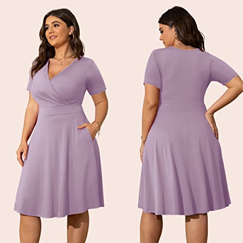 Image of POSESHE Womens Plus Size Dresses Sleeveless Wrap V-Neck Sundress Casual Summer Wedding Guest Cocktail Dress with Pockets
