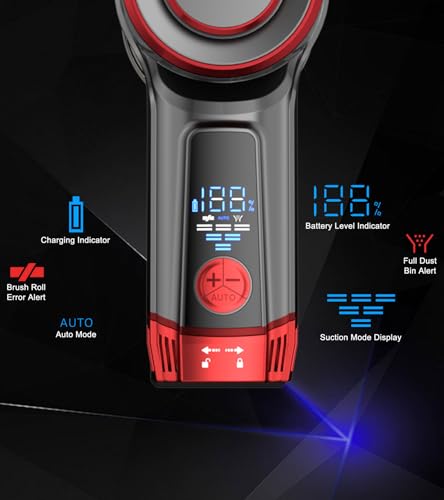 Image of K25 Cordless Vacuum Cleaner, 650W 55KPa Stick Vacuum, 70Min Runtime (Red)