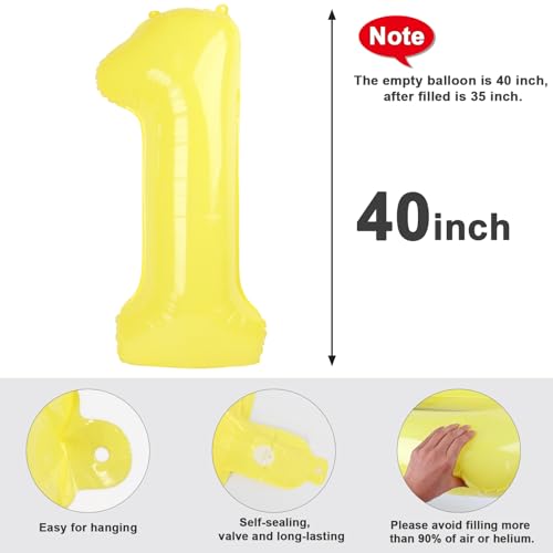 Image of 1 Balloon Numbers Birthday Decorations, 40In Yellow Balloons for Men Women | Eye-catching Appearance, Perfect Decorative Centerpieces, Convenient Self-sealing Structure, Widely for Various Occasions