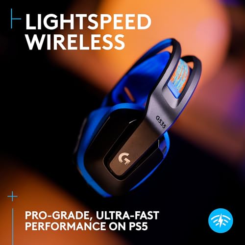 Logitech G G535 Lightspeed Wireless Gaming Headset - Lightweight on-ear headphones, flip to mute mic, 33 hour battery life, PS5, PS4, PC, USB-C rechargeable - Black/Blue - Image 3