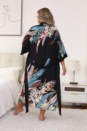 Image of Applesauce - 808V - Plus Size Women's Kimono Long Robe - Vintage Floral (One-Size fits most US 1X 2X 3X)