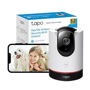 Tapo 2K 4MP QHD Indoor Camera , Pan/Tilt Live View WiFi Security Camera, 360° Panaromic Coverage,AI Detection CCTV Camera,2-way Audio, Night Vision, Cloud&SD Card Storage, Works with Alexa (Tapo C225)
