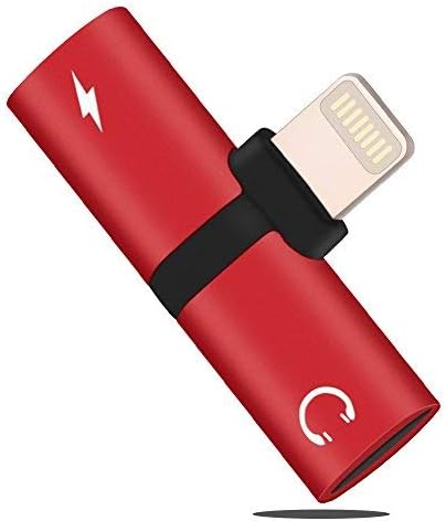 Headphone Adapter Splitter Compatible with iPhone Xs Max X 7 8 Plus, 2 in 1 Dual Jack Aux Audio & Charging & Calling & Sync Cable Connector Earphone Charger (Red)