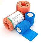 Universal Aluminum Rolled Emergency Splint and 2 Self-Adherent Cohesive Tape Rolls - Ideal Wrap for Sports, First Aid, Pets (Blue)