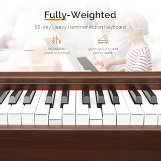 Glarry Digital Piano 88 Weighted Keys with Piano Headphones, Full Weighted Hammer Heavy Action Electric Keyboard Piano for Beginners, Piano Keyboard with 3-Pedal Unit, Double Bluetooth (Black Walnut)