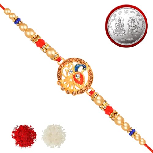 Image of De Marquis Send Rakhi Set for Brother | 1 Rakhi + 1 Coin | Roli-Chawal Pack | Greeting Card | Rakhee Gift | Rakshasutra | Happy Rakshabandhan