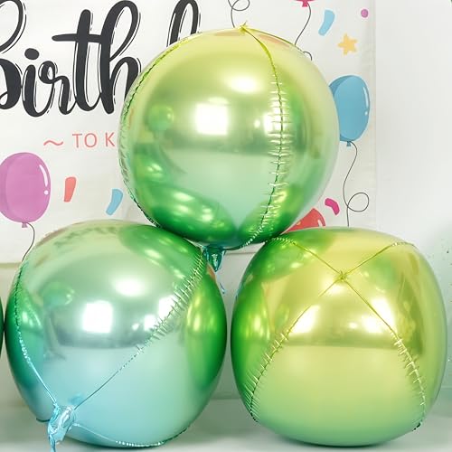 Image of Gradient Green Round Foil Balloons Birthday Prom Decor 22 Inch 6 Pcs | Metallic Green 4D Helium Ball Balloons for Graduation Wedding Halloween Disco Prom Tropical Party Decorations