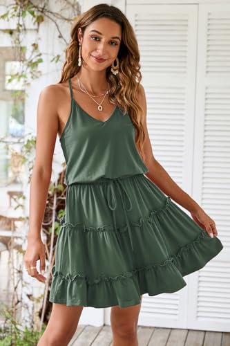 Image of Newshows Women's Summer Casual Dress Cute A Line Ruffle Hem Flattering Fit Beach Vacation Sundress