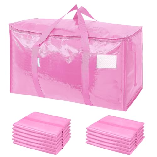 Image of TICONN 12 Pack Extra Large Moving Bags Heavy Duty with Zippers & Carrying Handles, Durable Storage Bags Moving Boxes for Closet Organizers and Storage (12 Pack, Pink)
