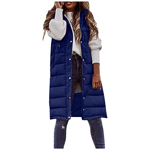 Long Hooded Puffer Vest For Women Plus Size Zipper Down Jacket Coat Casual Fashion Winter Cotton Padded Long Waistcoat #TOP4
