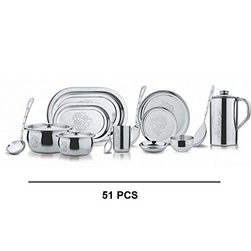 Image of Stainless Steel Ruby Dinner Set | Set of 51 Pieces | Silver