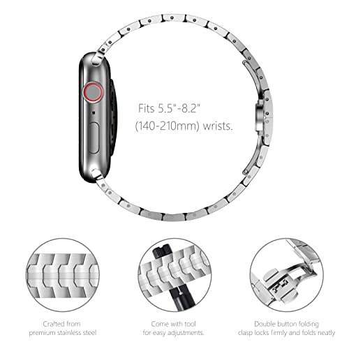 Fullife Compatible with Apple Watch Straps 49mm 46mm 45mm 44mm 42mm(Series 3 2 1) Metal Strap,Solid Stainless Steel Replacement Band for iWatch Ultra 2/Ultra Series 10/9/8/7/6/5/4/3/2/1/SE,Silver - Image 4