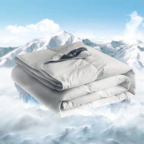 Image of Royoliving Premium Lightweight Feathers Down Duvet Insert Thin Comforter King Size Gray Summer Cooling Blanket Grey 100% Cotton Cover with Coner Tabs (106x90, 40 oz)