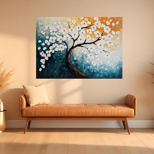 Décoration intérieure moderne style abstrait bleu or avec arbre à fleurs - 2