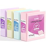 SUNEE 3 Ring Binder 3 Inch 4 Pack, 3' Clear View Binder Three Ring PVC-Free (Fit 8.5x11 Inches) for School or Office Supplies, Assorted Pastel