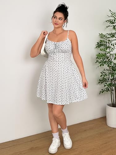 Image of BEAUDRM Women's Plus Size Floral Cami Dress Bow Tie Knot Sleeveless A Line Flared Dresses