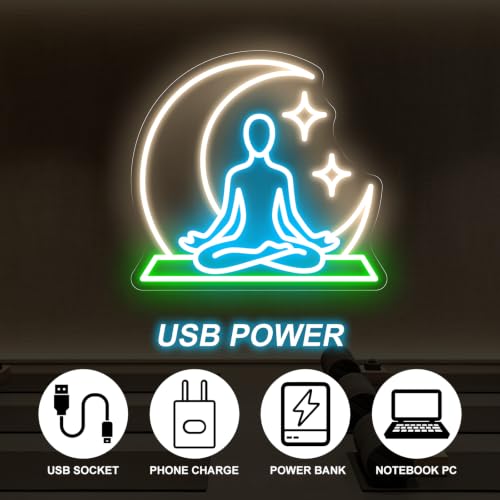 Image of Yoga Neon Sign for Meditation Room, Zen Room LED Light, Spiritual Decor | USB Powered Dimmable Yoga Studio LED Sign, Gift for Yoga Lover, Home Gym Wall Decoration