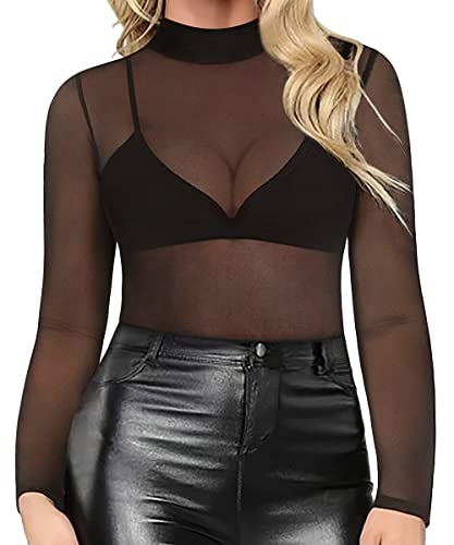 CARCOS Women's Mesh Tops Plus Size See Through Sheer Tops