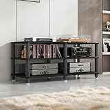3-stöckiger AV-Ständer mit Metallrohren, verdicktes Regal, schwarzer Videoschrank für Plattenspieler & Theaterausrüstung (120 x 40 x 55 cm) – stilvoll & Design
