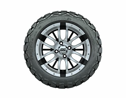 GTW 14 Inch Golf Cart Wheels and Tires Combo | Machined/Black Diesel Wheels on 22x10-14 Timberwolf All Terrain Tires | Set of 4 (Machined/Black)