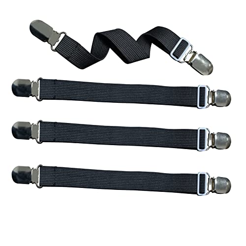Ruezunn Bed Sheet Clips Straps Sheet Holder Mattress Clips, Elastic Sheet Fasteners Grippers, 4 Pcs Adjustable Elastic Bed Sheet Grippers Straps Suspender Fasteners Holder (Black) #TOP5