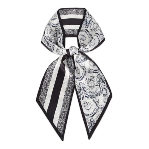 Relang Satin Scarf Mulberry Silk Printed Head Wrap Hair Band 7"" x 59"" Jungle Stripes Black