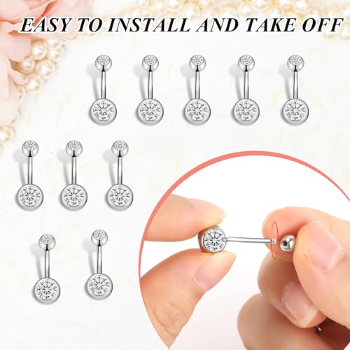 Coolrunner 14G Belly Button Ring Body Jewelry Piercing 10 Pack, Stainless Steel Silver Belly Button Ring for Women3