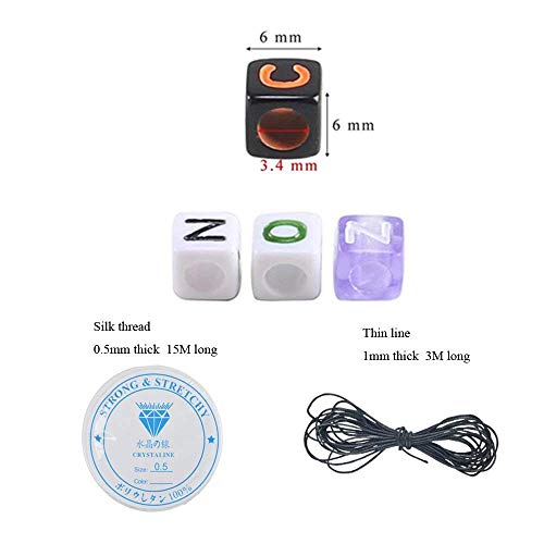 800 Stks 4 Kleur Acryl Alfabet Letter Kralen A-Z Cube Kralen met 1 Draad Cutter 1 Zwart Koord en 1 Zijde Draad voor… - Image 4