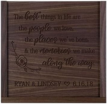 LifeSong Milestones Personalized The Best Things Wooden Wedding Card Box Custom 13” l x 13” w x 5” t Card Holder with Sliding Top (Dark Walnut)
