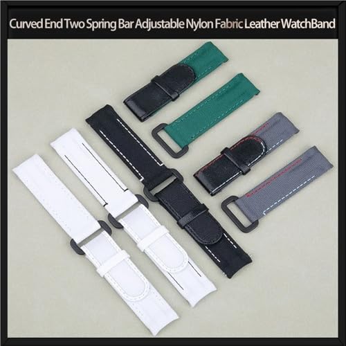 Barre à ressort en nylon réglable cuir noir blanc montre sangle DiW 20 mm - 5