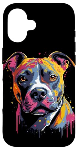 Amstaff American Staffordshire Terrier Cucciolo Colorato Nero Custodia per iPhone 16
