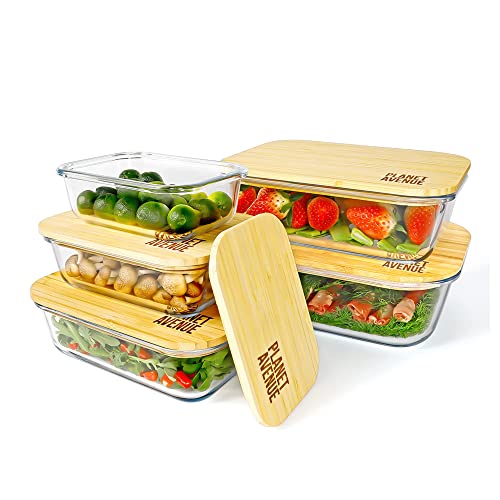 Planet Avenue Glass Food Storage Containers With Bamboo Lids, Glass Meal Prep Containers, Glass Storage Containers With Lids, Glass Containers With Bamboo Lids #TOP1