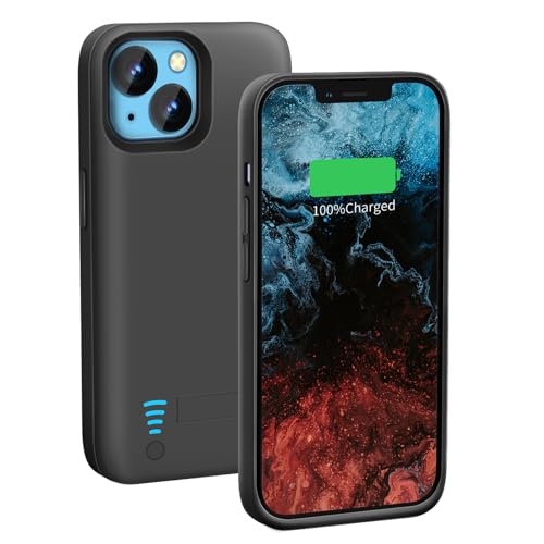 Loytal Battery Case for iPhone 14, 5000mAh Rechargeable Extended Battery Charging/Charger Case, Add 100% Extra Juice, Support Wire Headphones (6.1 inch) Black
