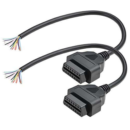 iKKEGOL Pack of 2 1ft Feet 30cm/12 16 Pin J1962 OBD OBDII OBD2 Female Connector Car Diagnostic Extension Cable Cord Pigtail DIY Mobley Adapter x 2"