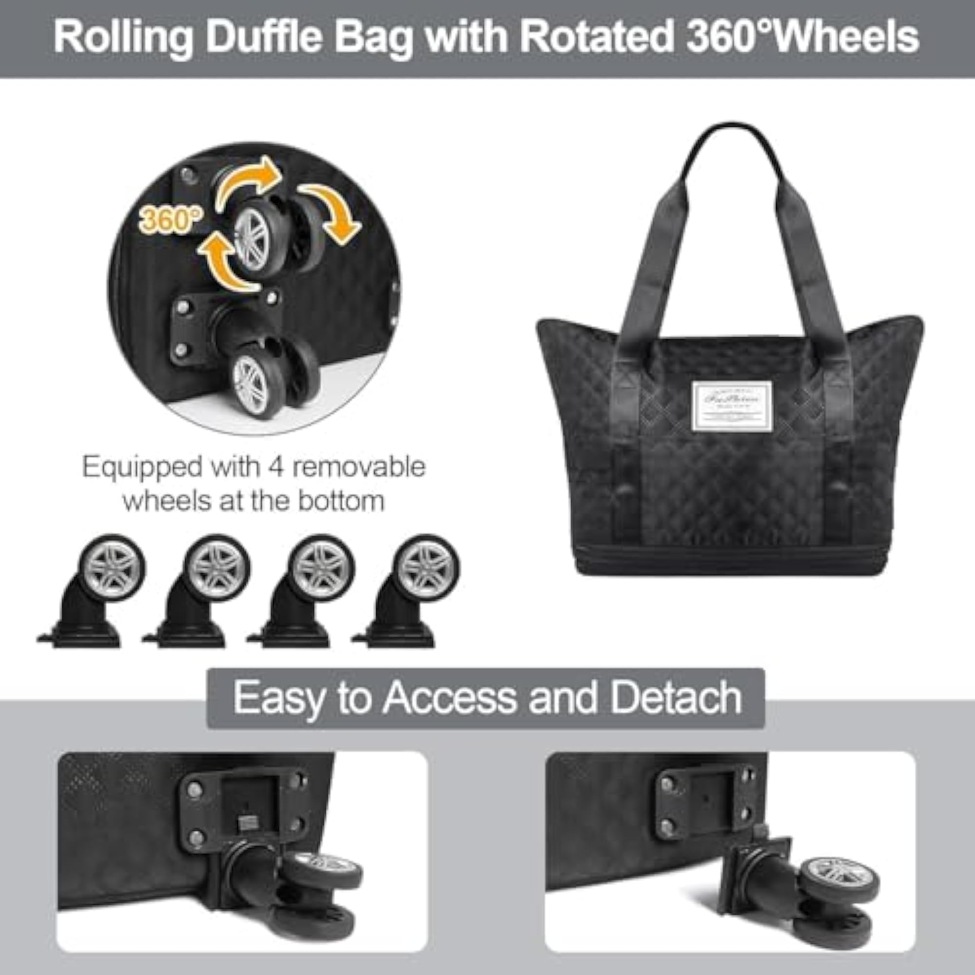Expandable Rolling Duffle Bag for Travel with Dry and Wet Separation