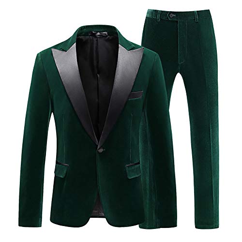 Mens 2 Piece Velvet Slim Fit Suit Peaked Lapel One Button Tuxedo Slim Fit Dinner Jacket & Pants