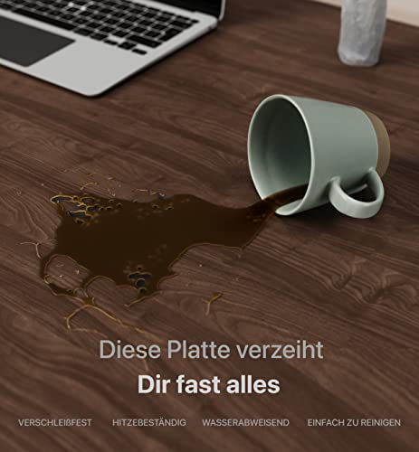Desktronic Tischplatte 120x60 cm Schreibtischplatte – Perfekt für höhenverstellbare Schreibtische, Esstische und mehr – Made in Europe – 25 mm stabile Tischplatte langlebig (Nussbaum)
