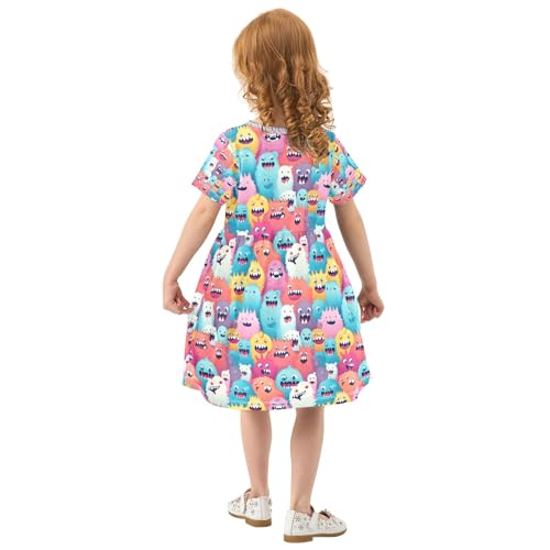 senya Summer Girl Dresses Monsters Toddler Short Sleeve A-line Dress Casual Sundress3