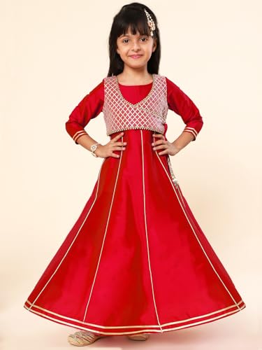 Image of A.T.U.N. (ALL THINGS UBER NICE) Girls Woven Design Gota Jacket Maxi Anarkali Gown