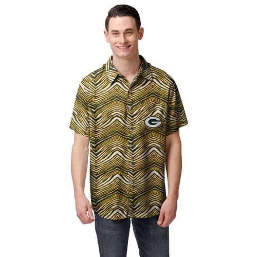 Zubaz Men's Officially Licensed NFL Exclusive Team-Themed Short Sleeve Button Up Shirt for Football Fans and Game Days