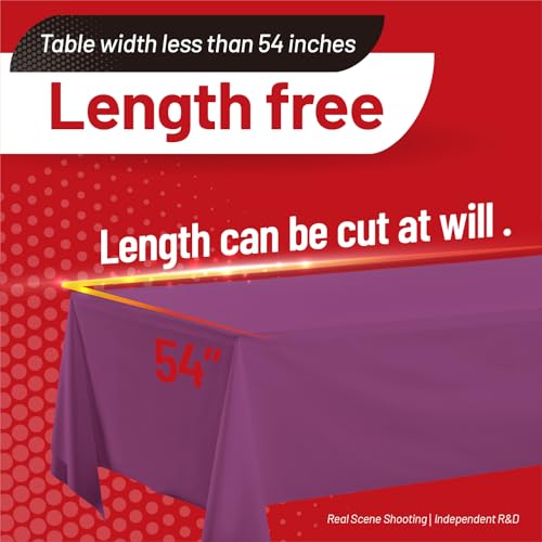 Image of Plastic Table Cloth, 310 Ft X 54 in Plastic Table Cloth Disposable Purple Tablecloth with Any Cut Sliding Cutters Premium PEVA Disposable Tablecloth for Picnics, Parties, Birthdays, Festivals