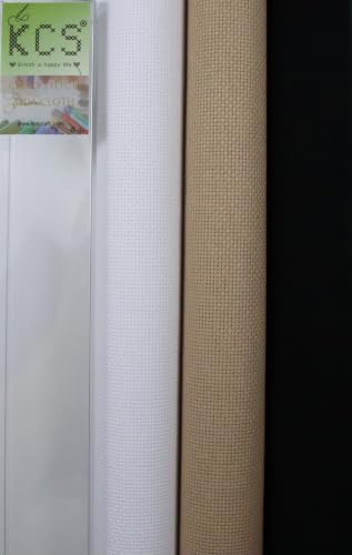 Image of KCS 3 pc of 15 inch x 18 inch(38cmx45cm) 16 Count Cross Stitch Cotton Aida Cloth Needlework Rolled Fabric Box,16CT,White+Khaki+Black