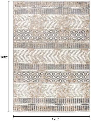 Rugshop Tribal Stripe Indoor/Outdoor Distressed Area Rug Beige 10' x 14' - 1