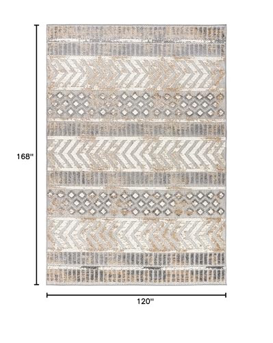 Rugshop Tribal Stripe Indoor/Outdoor Distressed Area Rug Beige 10' x 14'