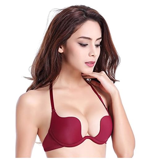 ZUKULIFE Reggiseno da donna Deep U Multiway Plunge Push Up, Colore: rosso, 1^ coppa D (taglia EU: 70)