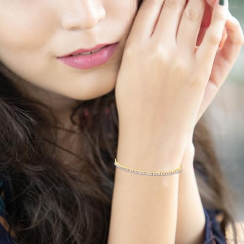 Image of 925 Sterling Silver Adjustable Bracelet for Women | Elegant Solitaire Zirconia Tennis String Design | Classic Glide Jewelry Gift for Girls