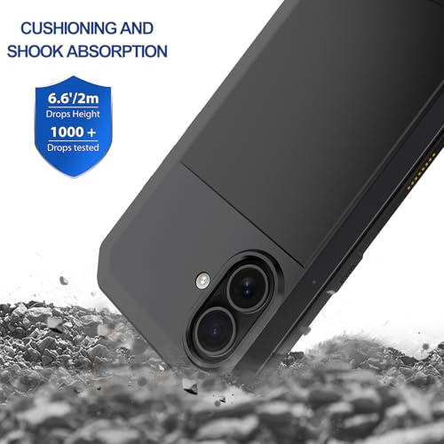 Marrkey for iPhone 16 Metal Case 6.1",Heavy Duty Shockproof Aluminum Alloy Tough Armour Military Grade Phone Case,360 Full Body Protective Cover with Silicone Built-in Screen Protector - Black - Image 5