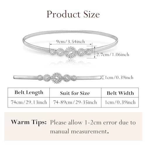Women Skinny Metal Stretch Belt, Ladies Thin Belts Daisy Buckle Chain Belt Elastic Spring Waist Belt for Dresses Jeans3